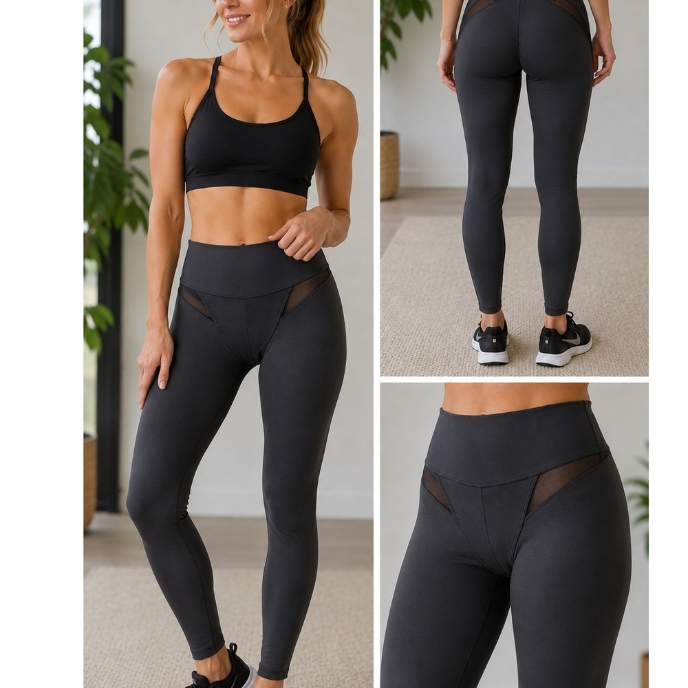 Zasuwa Womens High Waisted Mesh Panel Contour Leggings Black Small Activewear